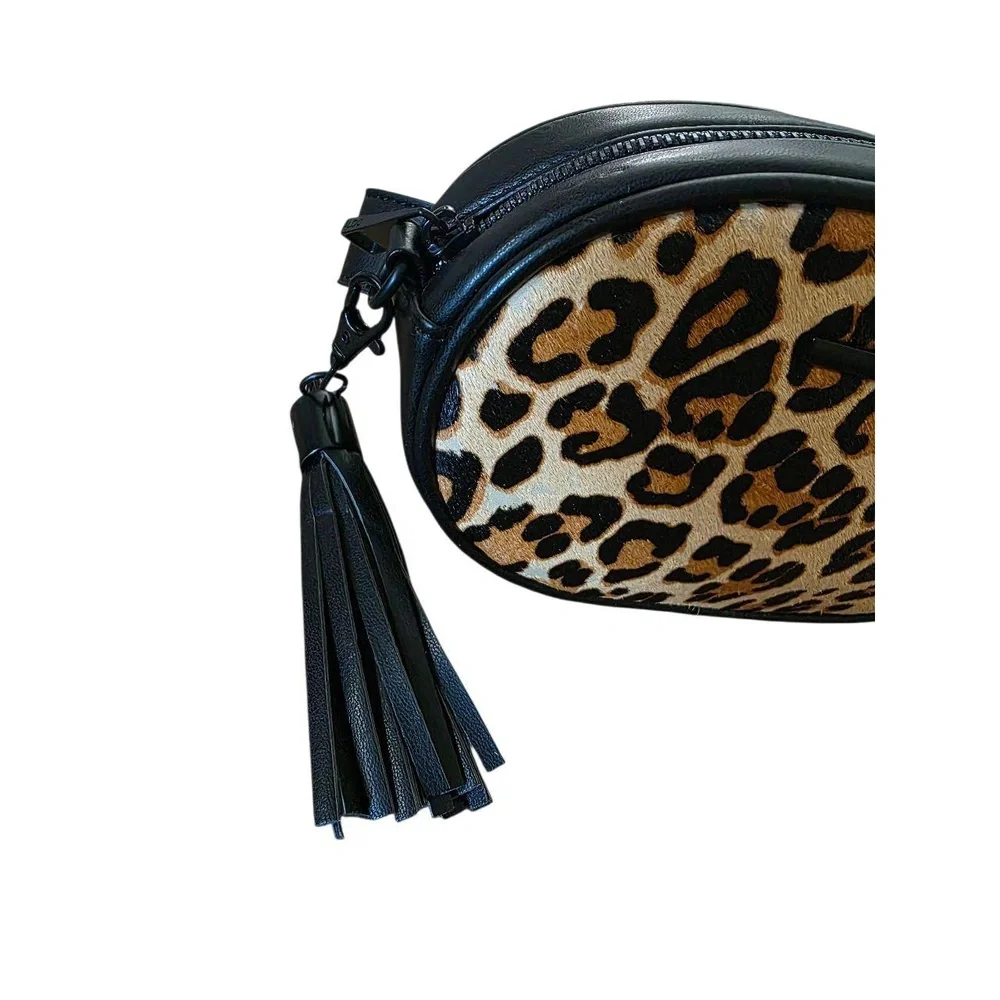 ALDO Leopard Print‎ Crossbody Bag Black Faux Leather Tassel Detachable Strap